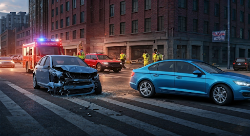 car accident scene in Georgia with emergency services