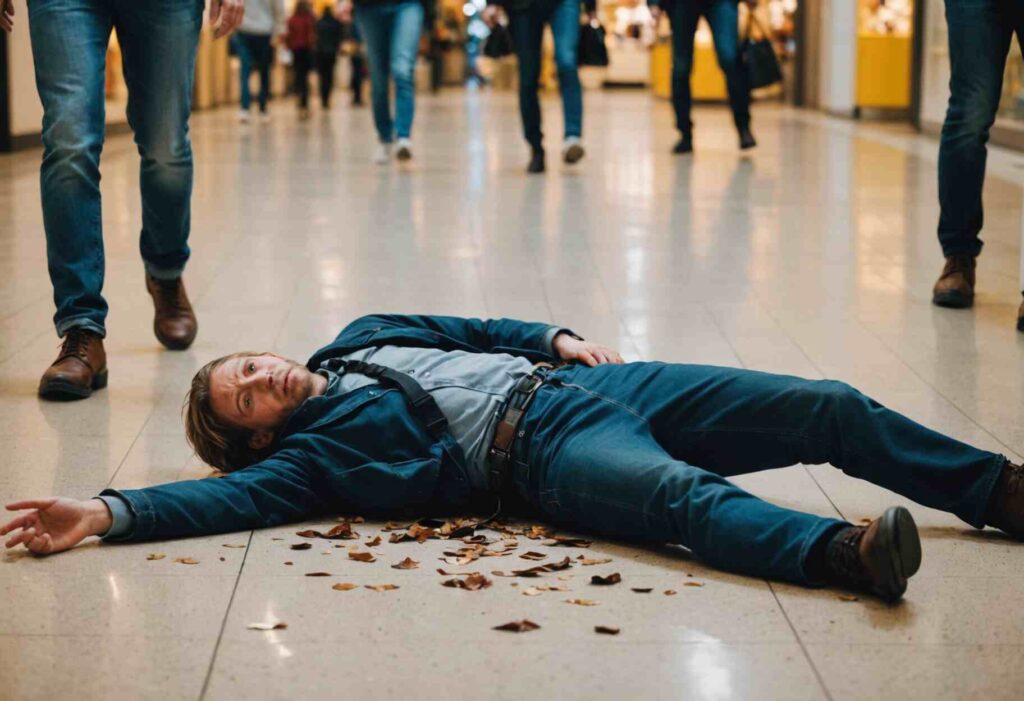 slip and fall accident scene in a shopping mall in Atlanta, Georgia